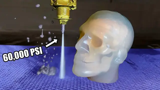 'Video thumbnail for Clear Ballistics: Water Jet Injection Wounds on Ballistic Dummy Head - Science Experiment'