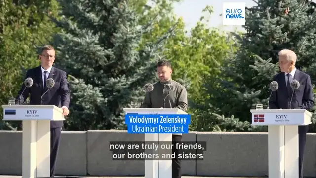 Video thumbnail for Western leaders arrive in Kyiv as Ukrainian forces set sights on Russia's Ozon
