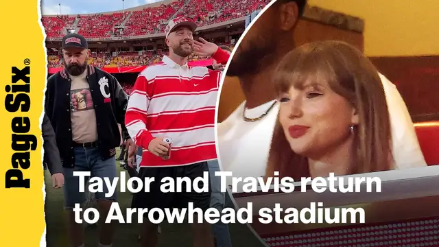 'Video thumbnail for Taylor Swift and Travis Kelce return to Arrowhead stadium after engagement'