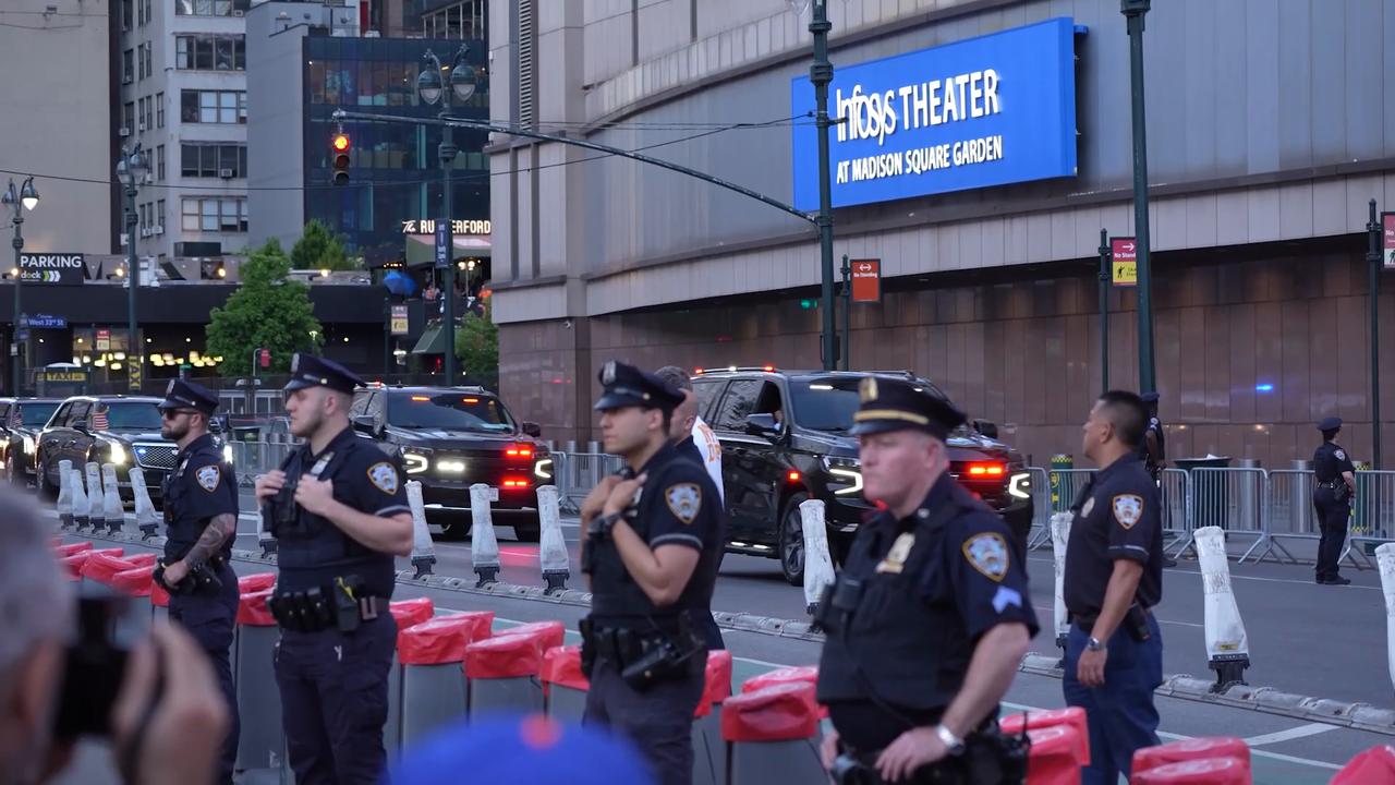 Video thumbnail for US: Trump motorcade arrives at Madison Square Garden ahead of NBA Finals Game 3.