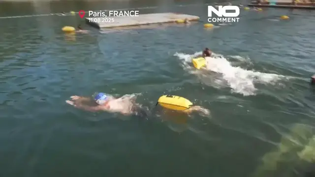 'Video thumbnail for Public swimming in Seine proves popular in French capital'