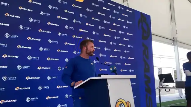 'Video thumbnail for Los Angeles Rams HC Sean McVay on Stetson Bennett, RB Room.'