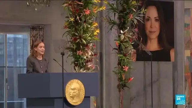 Video thumbnail for Daughter of absent Peace Prize laureate Machado accepts Nobel on her behalf