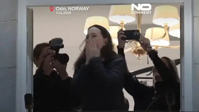 Video thumbnail for After months in hiding, Venezuelan Nobel laureate María Corina Machado greets crowds in Oslo