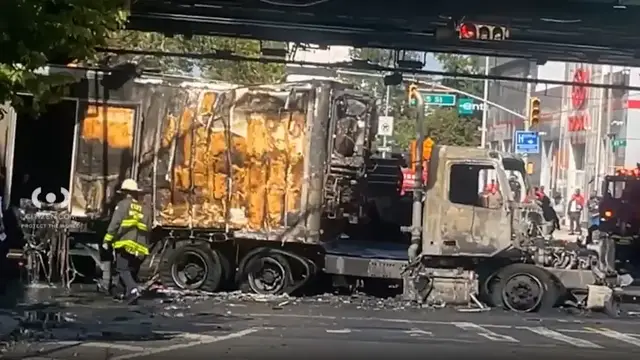 Video thumbnail for Semi-truck erupts in flames beneath Gowanus Expressway