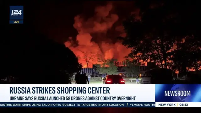 Video thumbnail for Russia strikes shopping center: Ukraine says Russia launched 58 drones against country overnight