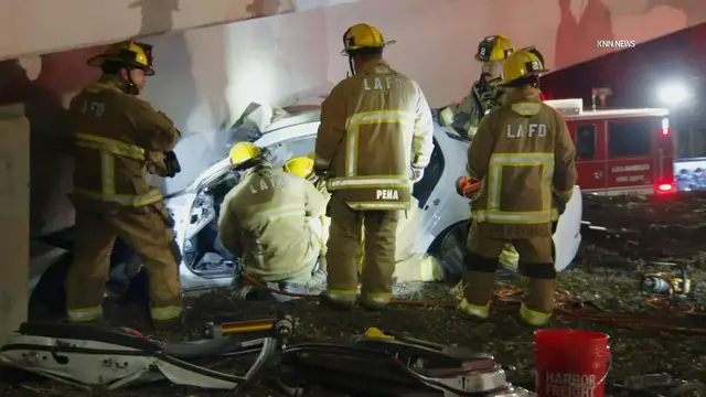 Video thumbnail for US, Los Angeles: Boyle Heights Driver Killed After Car Gets Wedged Under 10 Freeway Overpass.