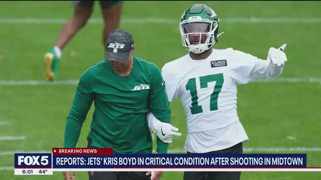'Video thumbnail for Jets CB Kris Boyd in critical condition after Midtown NYC shooting: Report'