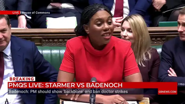 Video thumbnail for WATCH: Kemi Badenoch says Keir Starmer 'doesn't have the baubles' to ban doctors strikes