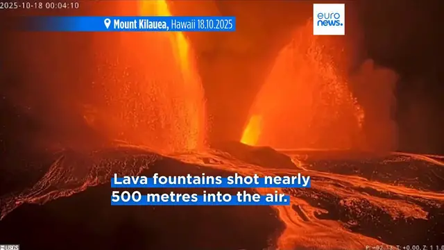 'Video thumbnail for WATCH: 'Record high' lava fountains seen at Hawaii's Kilauea volcano in latest eruption'