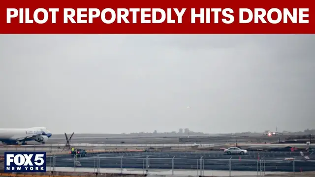 Video thumbnail for Pilot reports hitting drone during landing at JFK airport