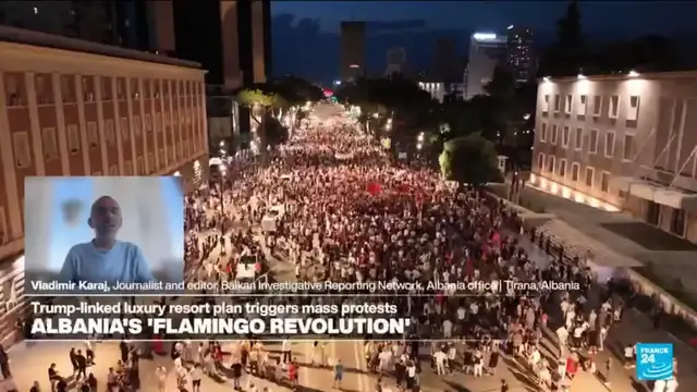 Video thumbnail for Albania's "Flamingo revolution": Trump-linked luxury resort plan triggers mass protests