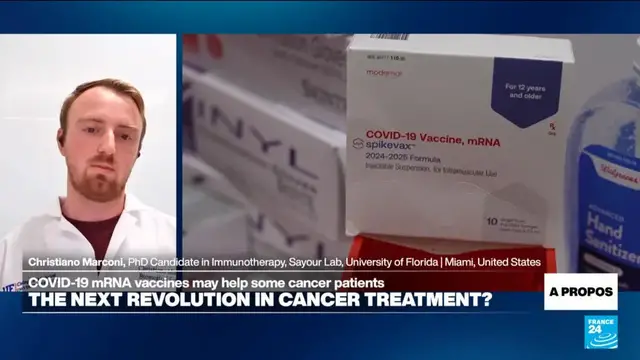 'Video thumbnail for mRNA Covid vaccines may help some cancer patients fight tumours'