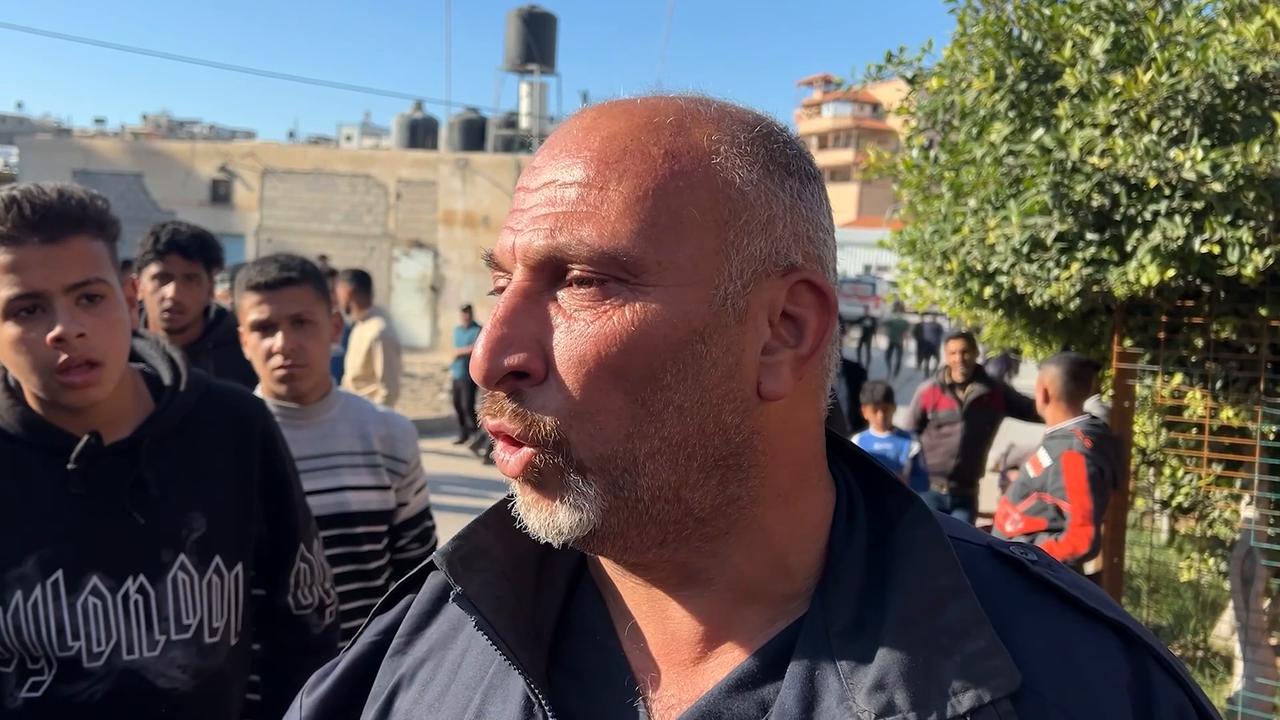 Video thumbnail for Palestinian officer killed, 15 injured in Israeli strike on police vehicle in Gaza.