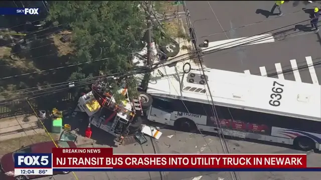 'Video thumbnail for NJ Transit bus collides with utility truck in Newark'