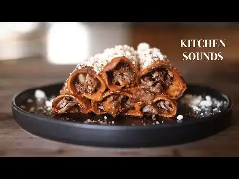Video thumbnail for Bourbon & Guajillo Oxtail Enchiladas (Kitchen Sounds ONLY)