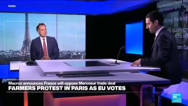 Video thumbnail for Mercosur trade deal: French farmers protests in Paris as EU votes
