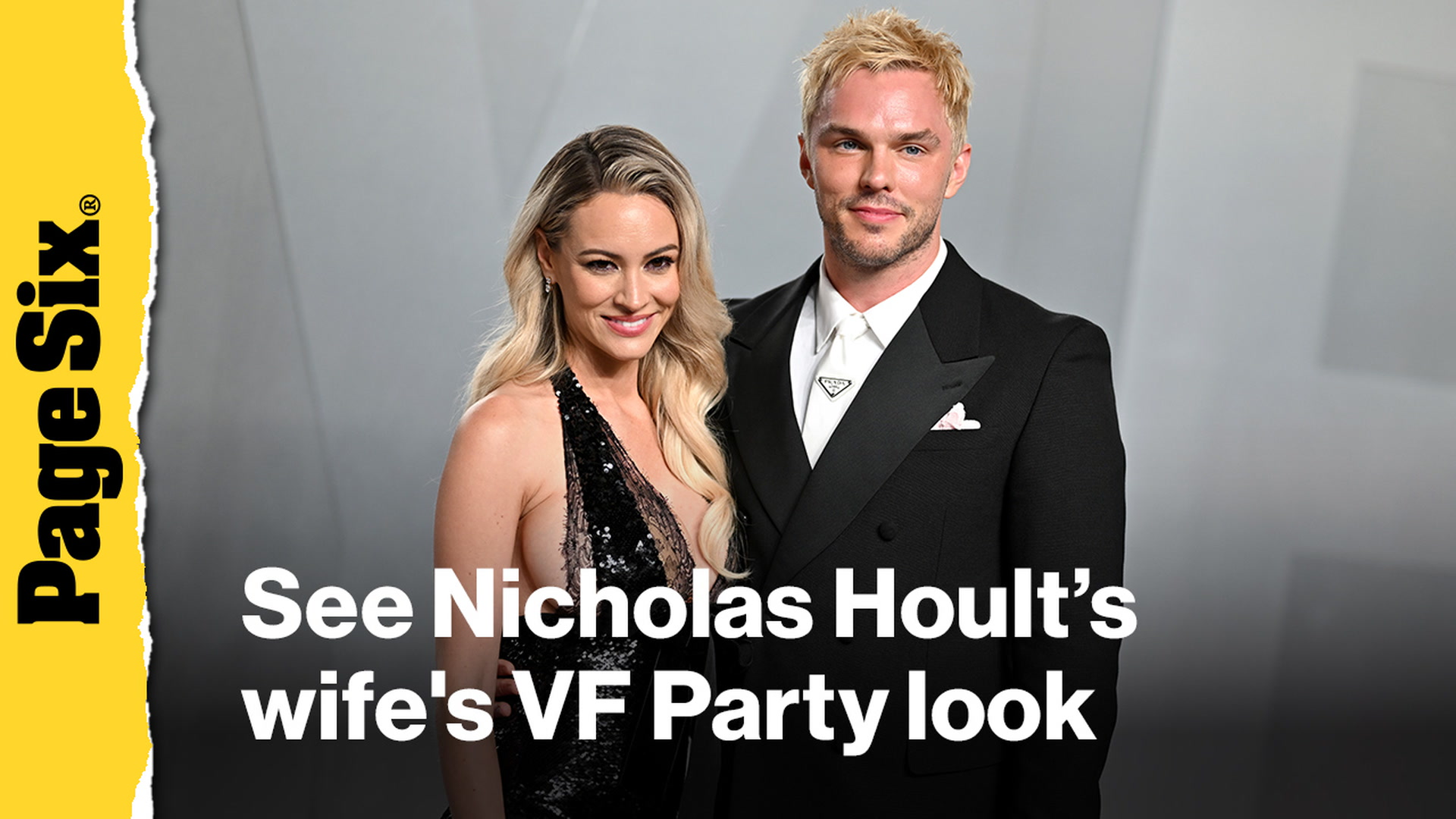 Video thumbnail for See Nicholas Hoult's wife, Bryana Holly's busty Vanity Fair Oscar Party 2026 look