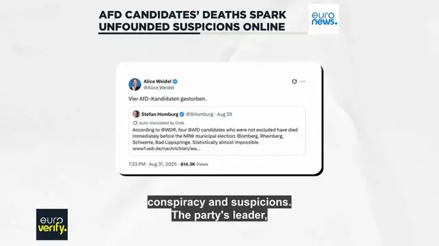 'Video thumbnail for Far-right Alternative for Germany candidates' deaths spark conspiracies'