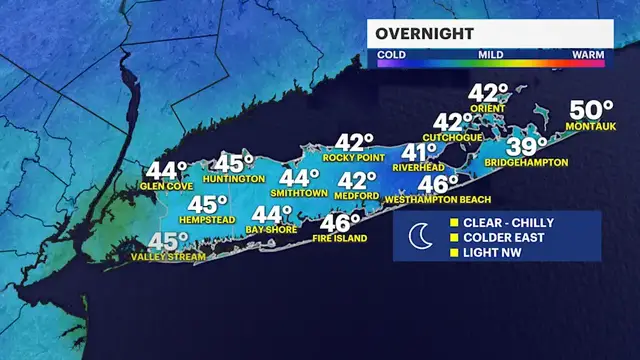 Video thumbnail for Clear and chilly overnight, with patchy frost for parts of Long Island early Wednesday