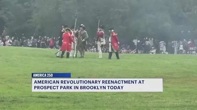 Video thumbnail for Battle of Brooklyn 250th anniversary reenactment draws hundreds to Prospect Park