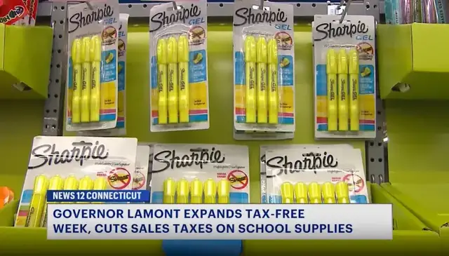 Video thumbnail for Lamont expands Sales Tax-Free Week, cut sales tax on school supplies