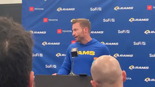 Video thumbnail for Los Angeles Rams Head Coach Sean McVay on Credit For Carolina, Needing to Play Better Moving Forward
