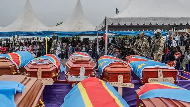 Video thumbnail for Rebel group holds funeral for victims of drone strike in eastern DR Congo