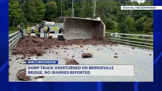 Video thumbnail for Truck hauling dirt and rocks rolls over, damaging Bridgeville Bridge