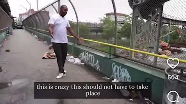 Video thumbnail for Trash piles cause concern on footbridge in East New York