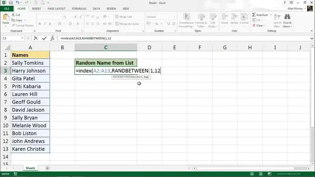'Video thumbnail for Pick a Name at Random from a List - Excel Formula'