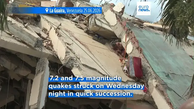 Video thumbnail for Death toll from Venezuela earthquakes rises to 589, search and rescue efforts continue