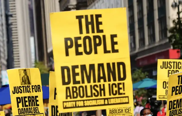 Video thumbnail for Anti-ICE protests in New York after man shot in car with child
