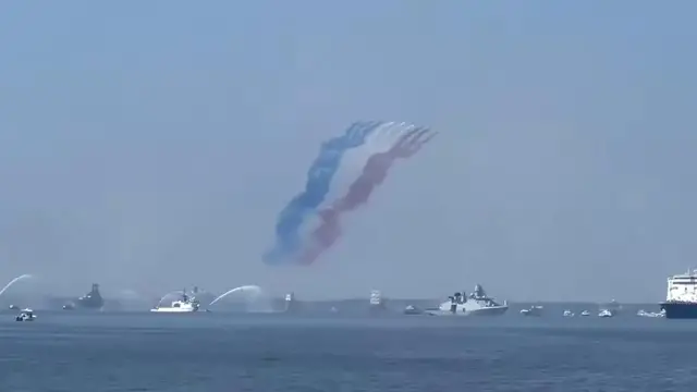 Video thumbnail for US: Patriotic Flyover and Fireboats Mark Fourth of July Celebrations in New York Harbor.