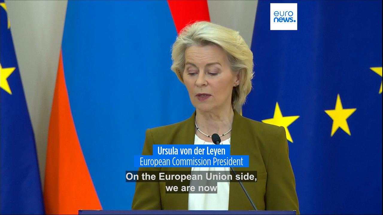 Video thumbnail for 'A deal is a deal': Von der Leyen hits back at Trump's latest tariff threat
