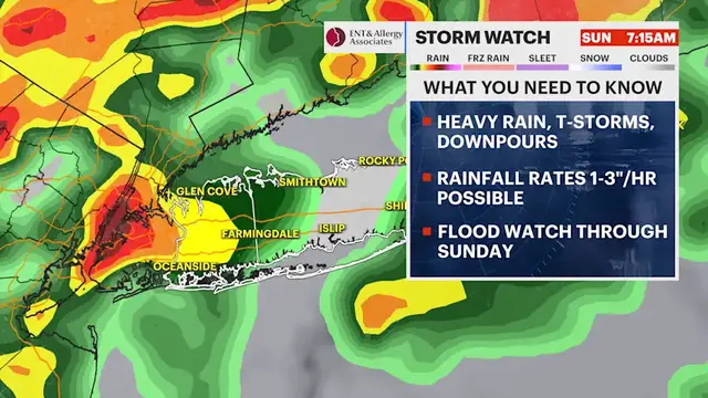 Video thumbnail for STORM WATCH: Heavy rain, with flood chances before sun and clouds for Sunday across Long Island