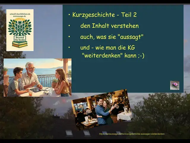 Video thumbnail for FSD: Kurzgeschichte durchschauen - Aussage und Wendepunkt erkennen - und dann die KG "weiterdenken"