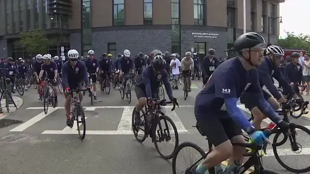 Video thumbnail for Hundreds of cyclists ride from Boston to NYC to honor firefighters killed on 9/11