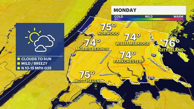 Video thumbnail for Increasing sunshine with a mild breeze today in The Bronx