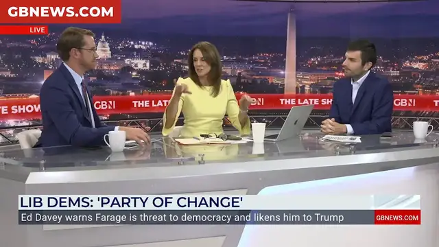 'Video thumbnail for Watch moment GB News' US panel have no idea who Ed Davey is after Lib Dem leader's swipe at Nigel Farage'
