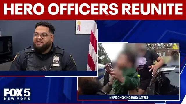 Video thumbnail for NYPD officers reunited with baby whose life they saved from choking