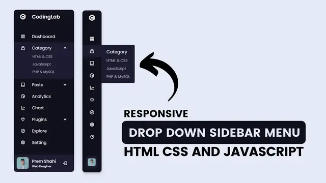 Video thumbnail for Responsive Dropdown Sidebar Menu using HTML CSS and JavaScript _ Side Navigation Bar
