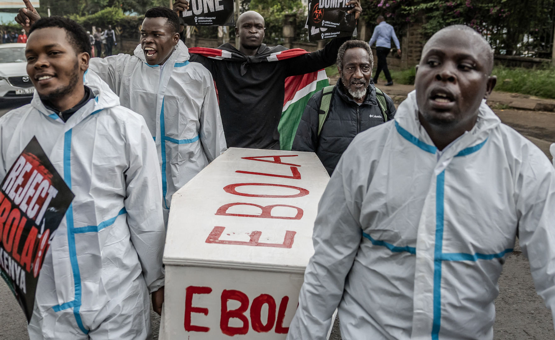 Video thumbnail for Protesters use ‘Ebola coffin’ to rally against US quarantine centre in Kenya