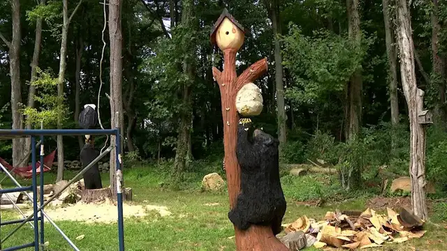 Video thumbnail for Made in CT: Chainsaw carver gives tree stumps new life through his art