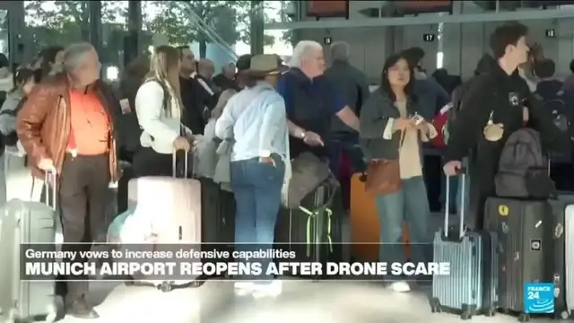'Video thumbnail for Flights resume 'progressively' at Munich airport after second drone scare'