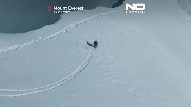 'Video thumbnail for Polish climber completes historic ski descent of Mount Everest after summit'
