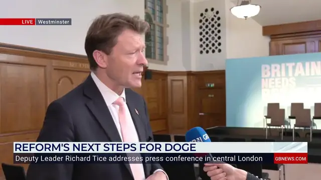 Video thumbnail for Watch moment Richard Tice jokes Shabana Mahmood would 'have to go through usual vetting' to join Reform