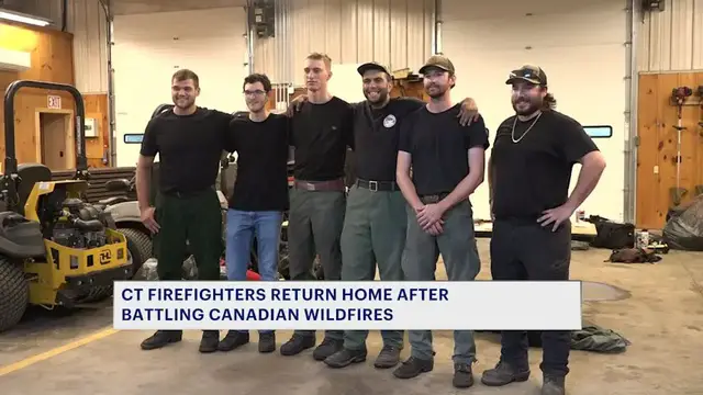 Video thumbnail for 'They are totally heroes.' CT firefighters return home after battling Canadian wildfires