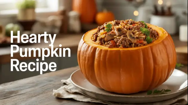 'Video thumbnail for Stuffed Pumpkin with Ground Beef – A Cozy Fall Dinner Favorite'
