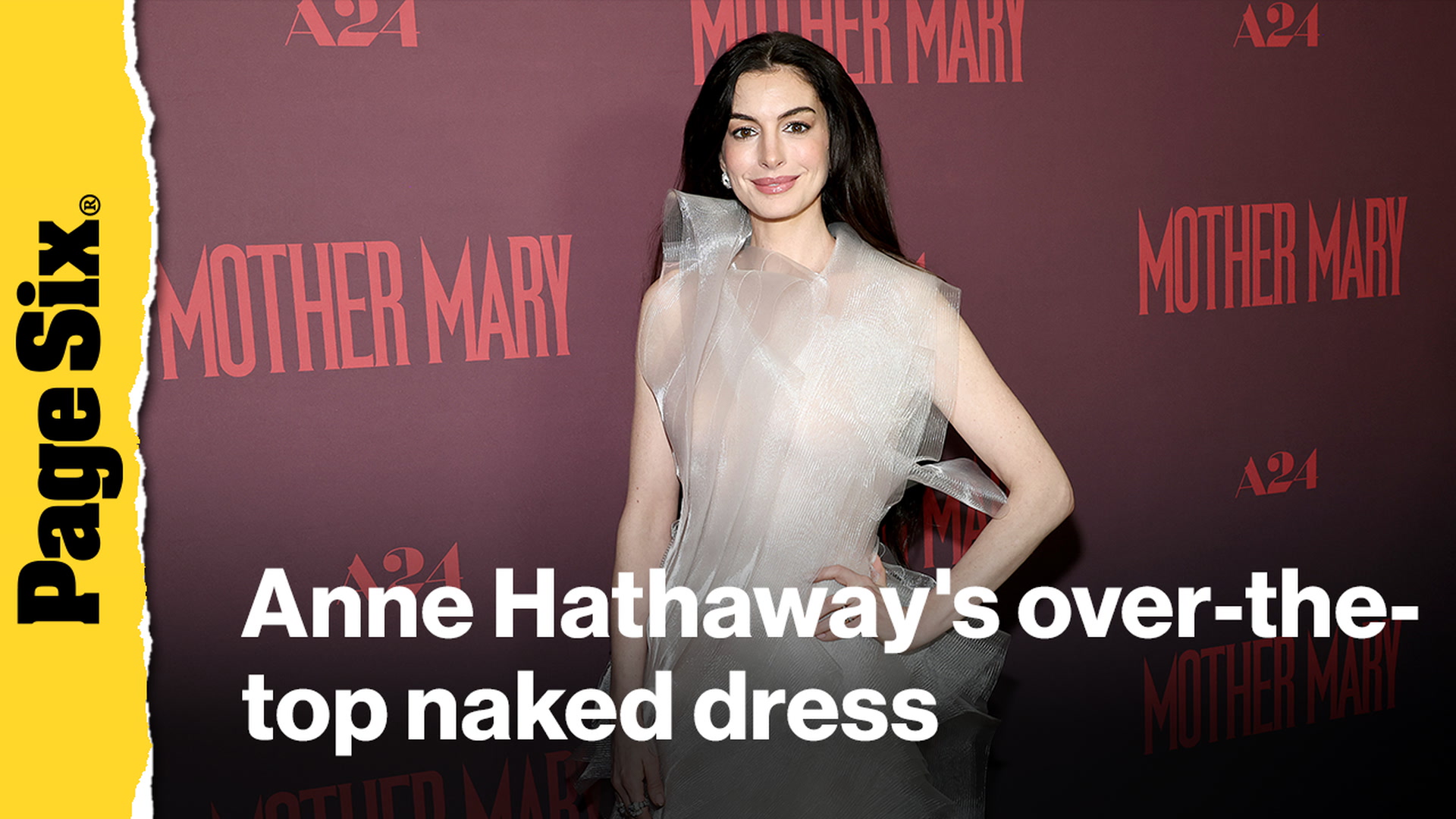 Video thumbnail for Anne Hathaway stuns in over-the-top naked dress at 'Mother Mary' premiere